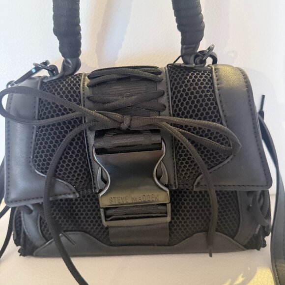 NWT STEVE MADDEN BDIEGO SATCHEL CROSSBODY BAG BLACK ATHLETIC INSPIRED - Picture 2 of 7